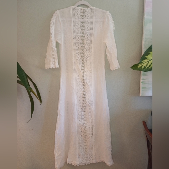 Elan Lace Crochet Bohemian Flowy Feminine Hippie Festival Maxi Kimono Cover Up - Picture 6 of 7